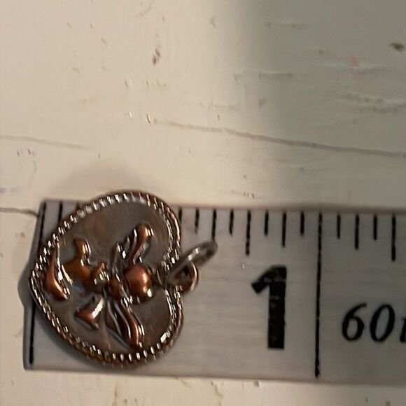 0.5” two toned-silver/rose gold-heart shaped charm/pendant w/cherub blowing horn - Picture 7 of 8